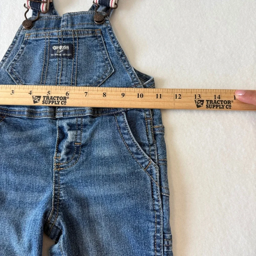 OshKosh B'gosh Baby 9M Blue Denim Carpenter Overalls Adjustable Straps Utility